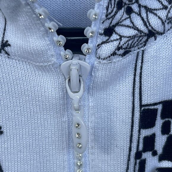 Vintage Sweater Womens Small Full Zip Beaded Short Sleeve Paris Vacation White - Picture 3 of 12